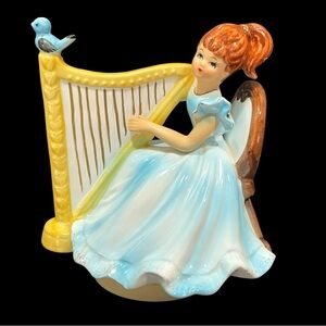 Vintage 1950s Kato Kogel Kitschy Porcelain Rotating Figurine Music Blue Dress
